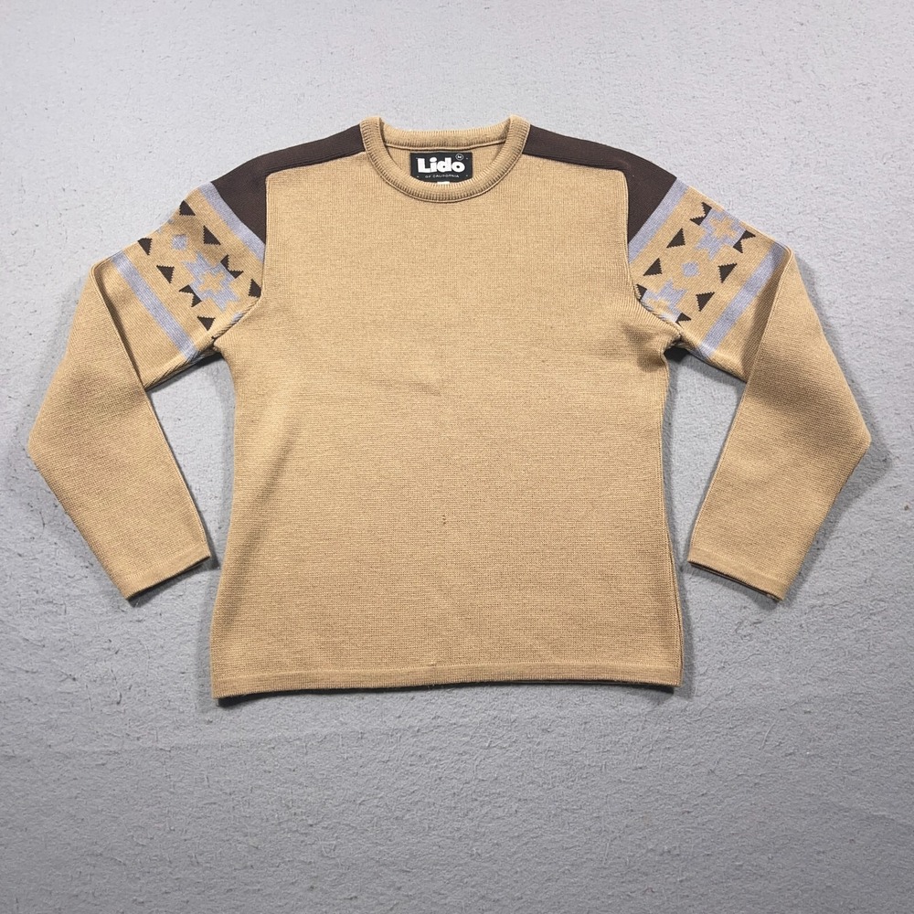 VTG Lido Of‎ California Sweater Men M Beige Brown Knit Westerncore Aztec 90s